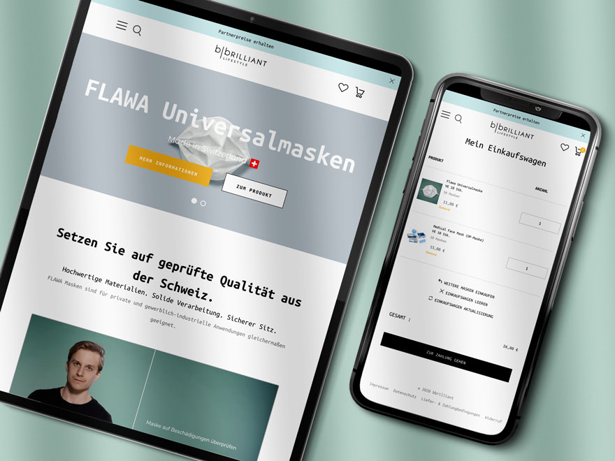 Screenshot Webshop Flawa - Shop Mund- und Nasenschutz - Brunnee Marketing_b.brilliant